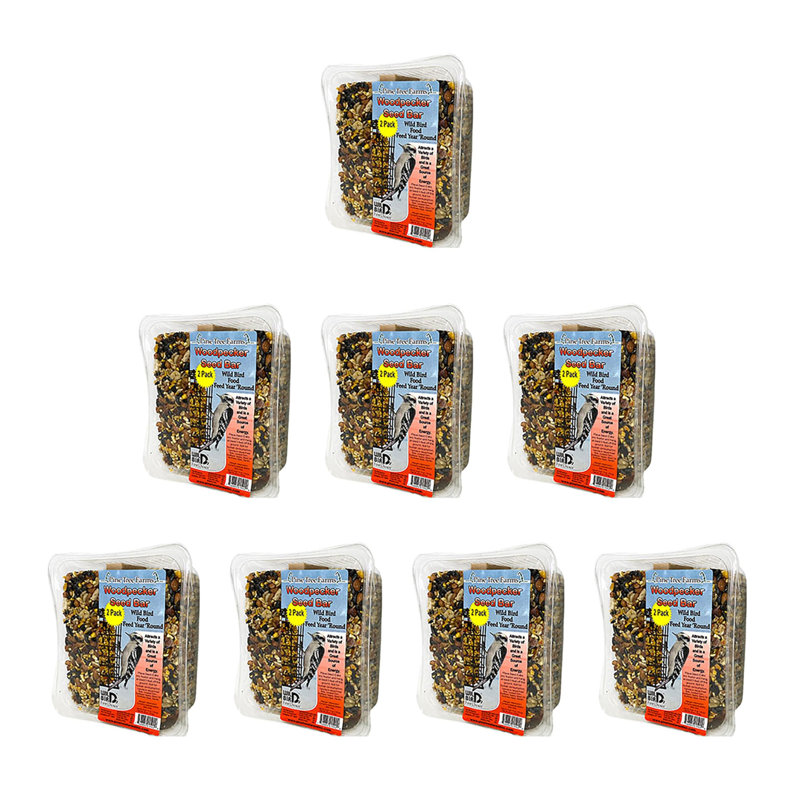 Pine Tree Farms Woodpecker Seed Bars – 14 oz. Each, Pack of 8 – Nut, Corn & Sunflower Blend – Formed Bird Seed Cakes for Platform & Suet Feeders –