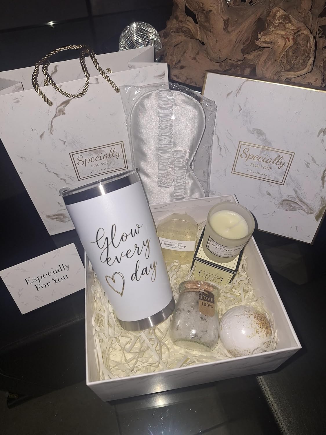 Luxury Self-Care Gift Set for Women, Spa Experience at Home, with Tumbler, Candle, Bath Bomb, and Sleep Mask