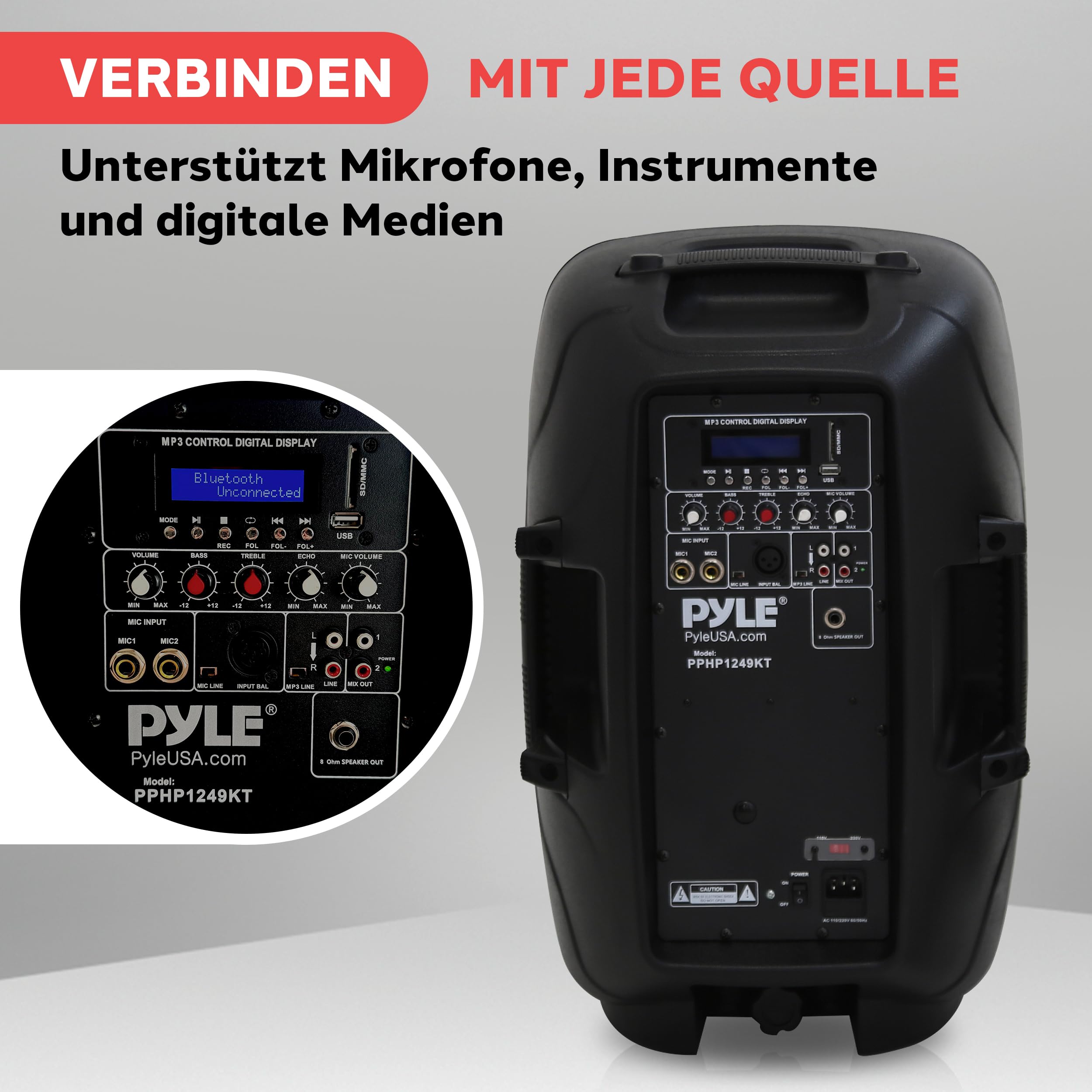 Pyle Subwoofer Aktiv + Passive Subwoofer – Bluetooth Lautsprecher: Aktiv Subwoofer und Passiv Subwoofer, Bassbox Bestehend aus Mikrofon, Lautsprecher Aktiv Fernbedienung & Ständer, 1800W Musikanlage