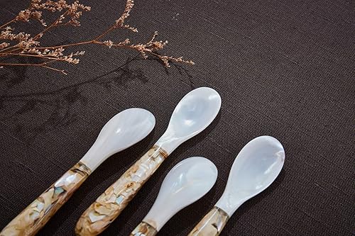 Miniatura 3 de DUEBEL Juego de 5 cucharas de caviar de madre perla rosa para caviar, huevo, helado, café (rosa, 4.9 x 1.0 in)