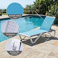 Vista 6 de Kozyard Tumbona para exteriores, tumbona ajustable para patio con marco de aluminio y patas de resina, tela de textileno para piscina, patio trasero