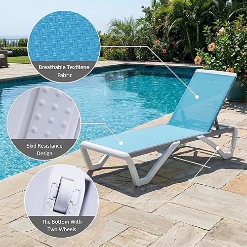 Miniatura 6 de Kozyard Tumbona para exteriores, tumbona ajustable para patio con marco de aluminio y patas de resina, tela de textileno para piscina, patio trasero