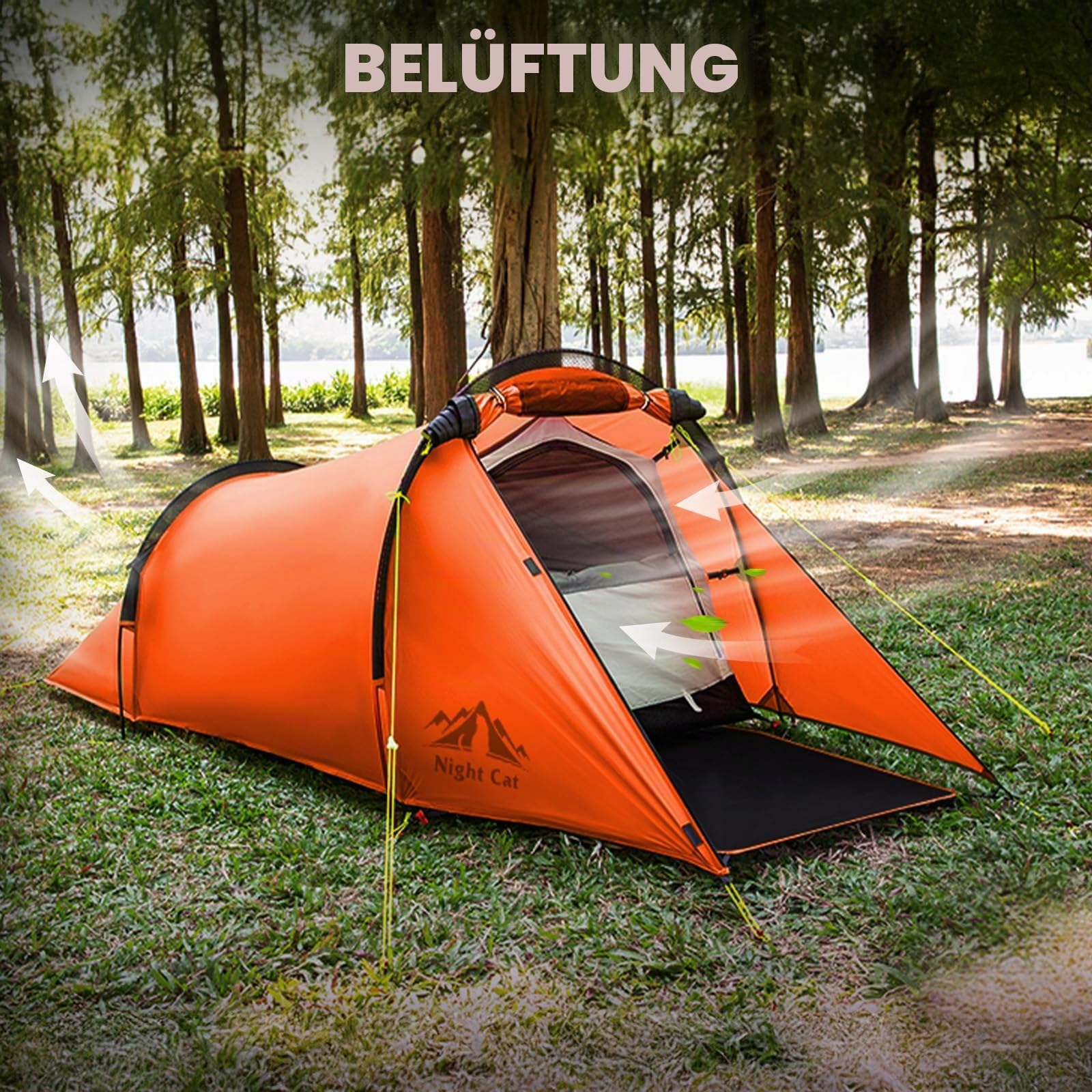 Night Cat Tunnelzelt 1 Personen Wasserdicht: Ultraleichtes Zelt Silnylon 15D 5000MM 1.5 KG für Fahrradtour Kleines Packmaß Camping Trekking