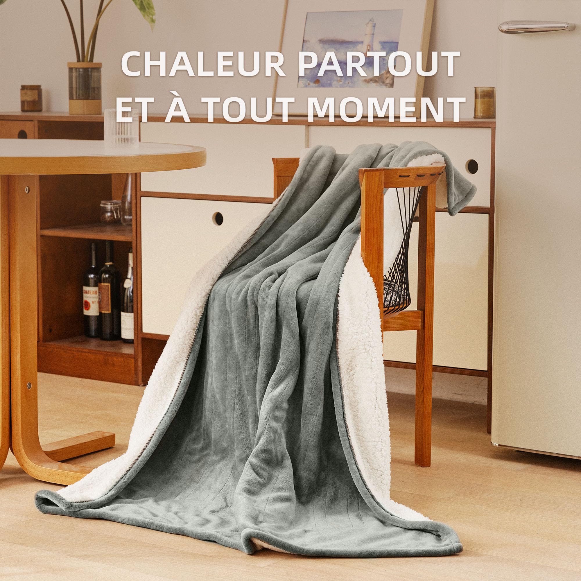 JET'S HOME Couverture Chauffante Électrique 1 Personne 130x180cm - Plaid Chauffant 6 Réglages de Température Fermeture Automatique Réglable, Protection Contre la Surchauffe Lavable en Machine (Gris)