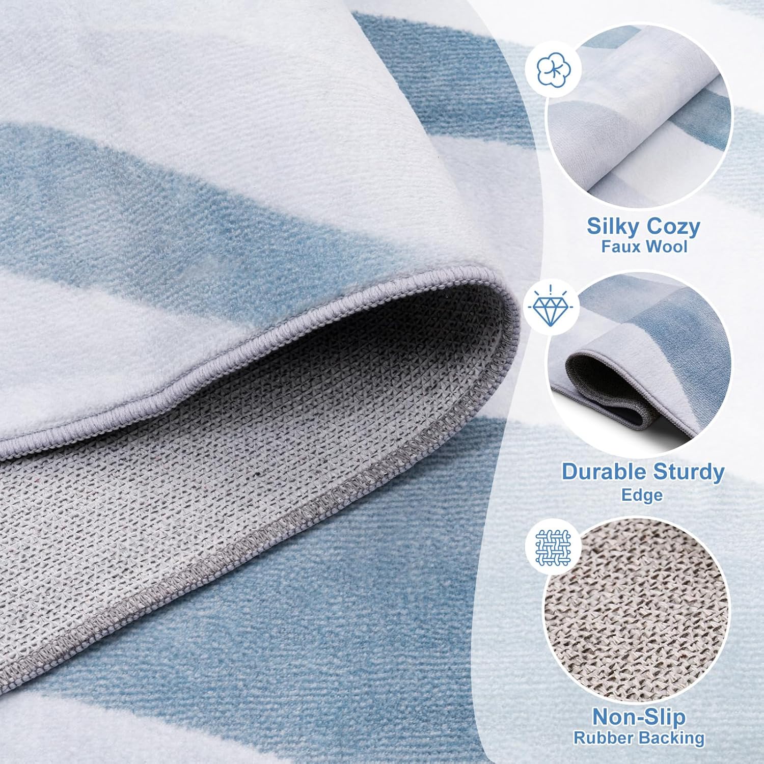 Petmolico Washable Area Rugs-6x9 FT Modern Geometric Style Blue Non-Slip Rugs for Living Room,Bedroom,Dining Room,Kitchen,Kids Room