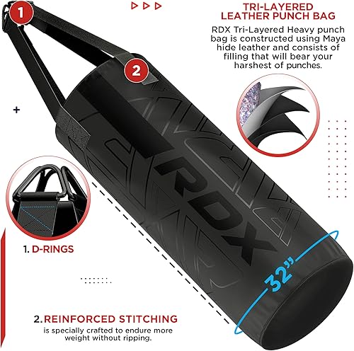 Miniatura 2 de RDX Saco de boxeo para niños de 2 pies con guantes de boxeo, relleno pesado Kara, piel maya antidesgarros, bolsa colgante para kickboxing, artes