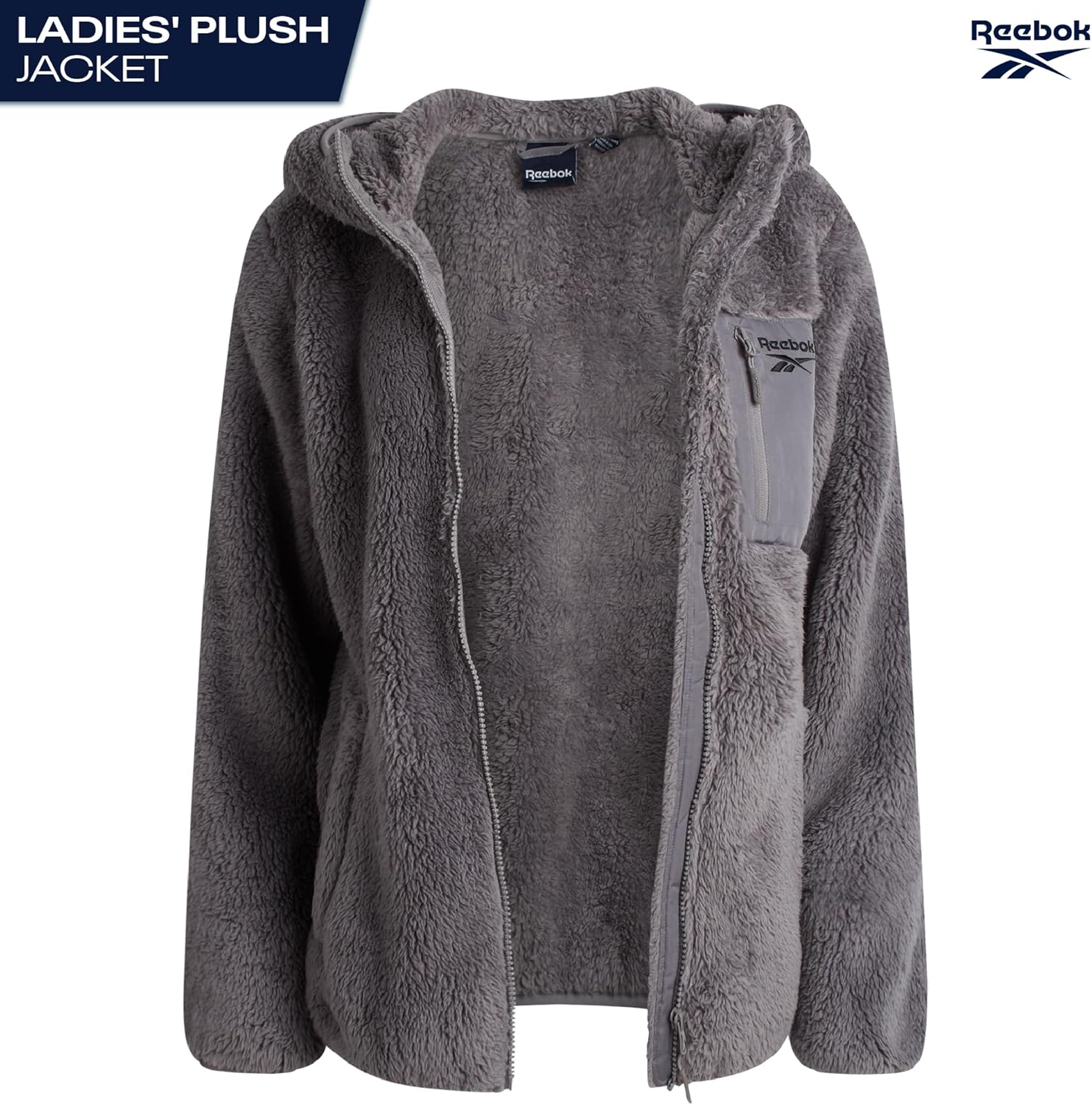 Reebok Womens Sherpa Fleece Jacket - Fur Teddy Coat Soft Sherpa Jacket Women Zip Up Hooded Winter Coats for Women Outerwear - Image 2