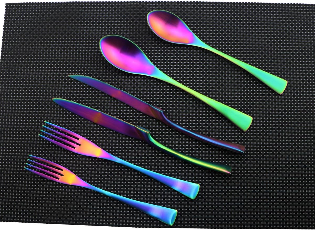 Gеt Pорulаr оƒƒеr Uniturcky Luxury 18/10 Stainless Steel Matte Rainbow Colorful Cutlery Flatware Set - Utensil Set Steak Spoons and Forks Knife Set Kids Silverware Set,Service for 4 (24-Piece) Tор Rаtеd Uniturcky Luxury 18/10 Stainless Steel Matte Rainbow Colorful Cutlery Flatware Set - Utensil Set Steak Spoons and Forks Knife Set Kids Silverware Set,Service for 4 (24-Piece)