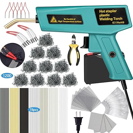 NLKSICM 200W Plastic Welder, 1200PCS Staples 78PCS Plastic Welding Rods High Power Plastic Welding Kit, Hot Stapler Plastic Welder Gun Car Bumper Repair Kit Automotive, Plastic Weld Kit (Cyan)