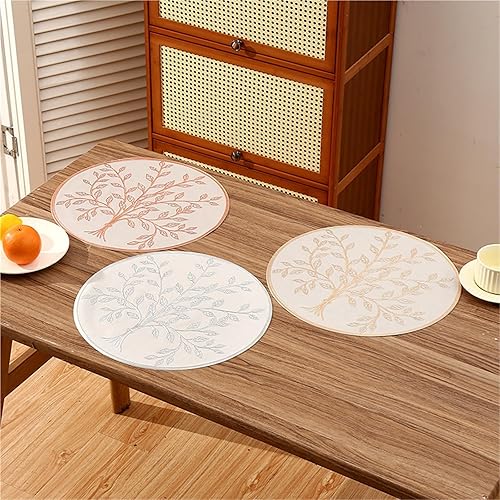 Miniatura 4 de Juego de 6 manteles individuales redondos, de vinilo prensado, resistentes al calor, impermeables, antideslizantes, lavables, de PVC, para mesa de