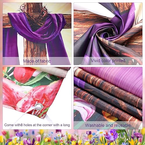 Miniatura 3 de Cubierta de pancarta para puerta de garaje de Pascua al aire libre, telón de fondo, decoraciones de Pascua extra grande, cruz de Jesús, fondo