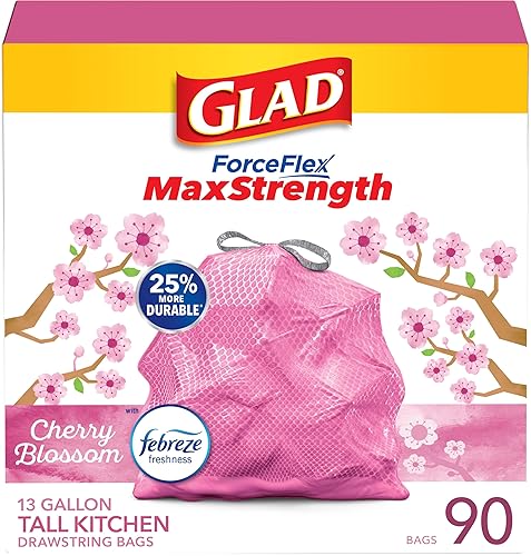 Glad Tall Kitchen Trash Bags 13 Gallon, MaxStrength Cherry Blossom