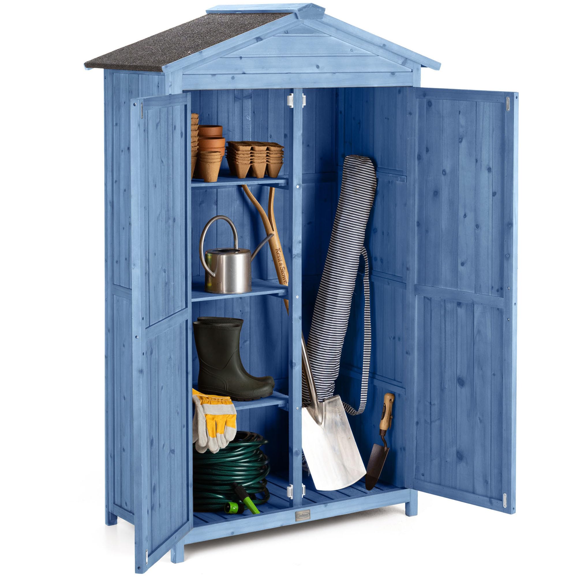 Christow Small Double Door Garden Shed – Sage Green, Tall Wooden Outdoor Storage, Slim Utility Shed, Three Configurable Shelves, Treated Wood, Lockable Doors, Sloped Roof, H166cm x W100cm x D64cm — view 8