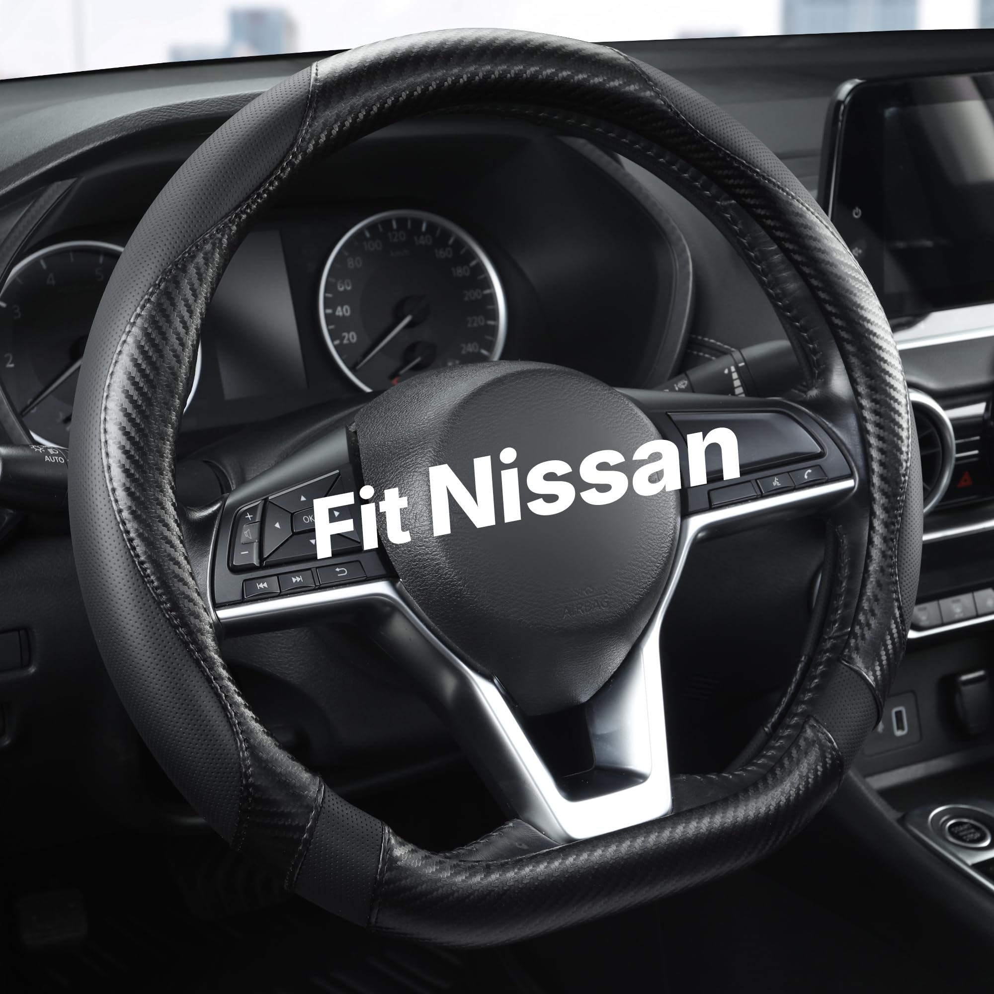 West Llama Customized Auto Car Steering Wheel Cover for Nissan,D Shaped Steering Wheel Cover for Rogue,Altima,Kicks (D-Shaped-Glossy Black)