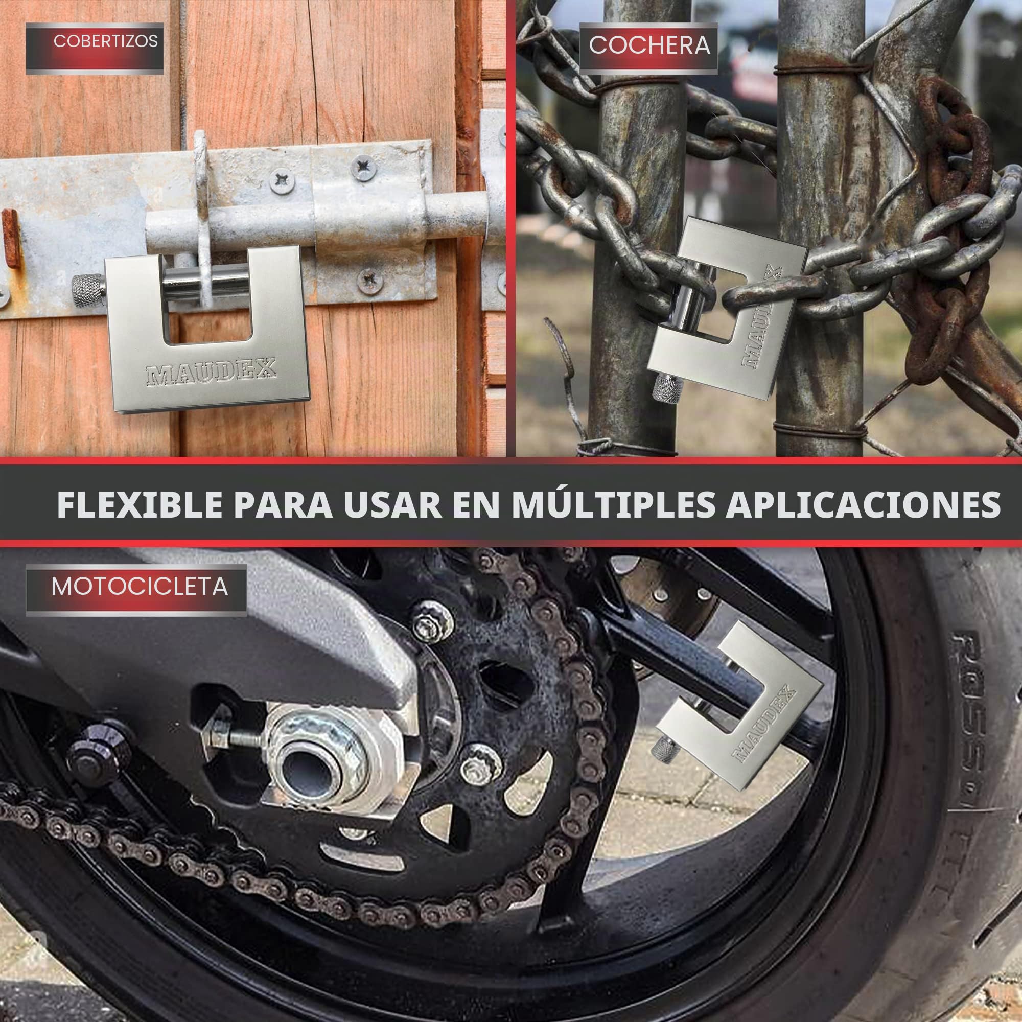 Maudex® MDP90 Candado para Contenedor,10 llaves, de Alta Resistencia para Exteriores. Cilindro de Seguridad Antitaladro y Anticizalla. Candado de Seguridad para Garajes, Cobertizos y/o Motocicletas