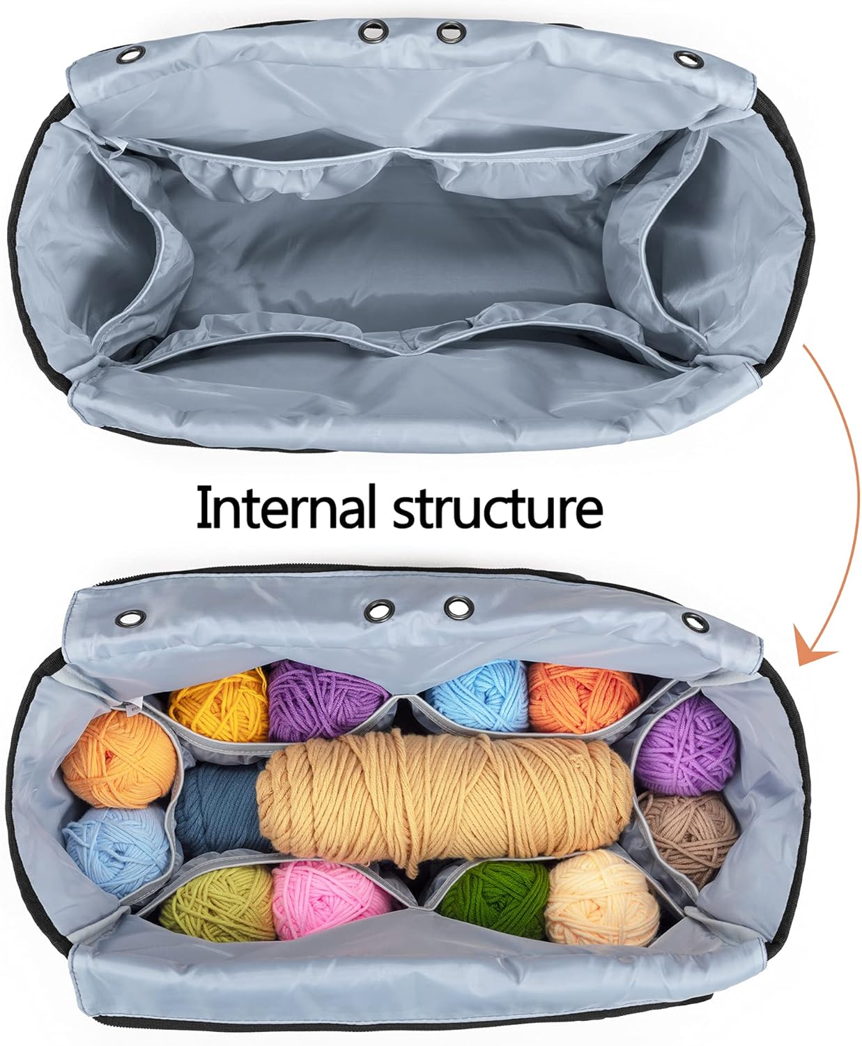 Yarwo Knitting Crochet Bag, Yarn Storage Tote Bag for WIP Projects, Yarn Skeins, Crochet Hooks and Knitting needles, Christmas & New Beginnings Gifts for Women, Gray (Bag Only, Patent Pending)