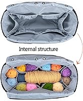 Vista 4 de Yarwo Bolsa de ganchillo para tejer, bolsa de almacenamiento de hilo para proyectos de WIP, madejas de hilo, ganchos de ganchillo y agujas de tejer