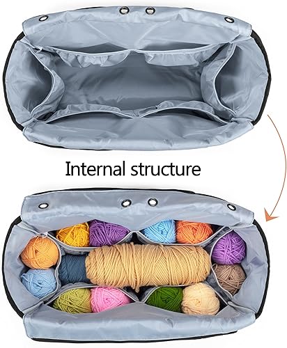 Miniatura 4 de Yarwo Bolsa de ganchillo para tejer, bolsa de almacenamiento de hilo para proyectos de WIP, madejas de hilo, ganchos de ganchillo y agujas de tejer,
