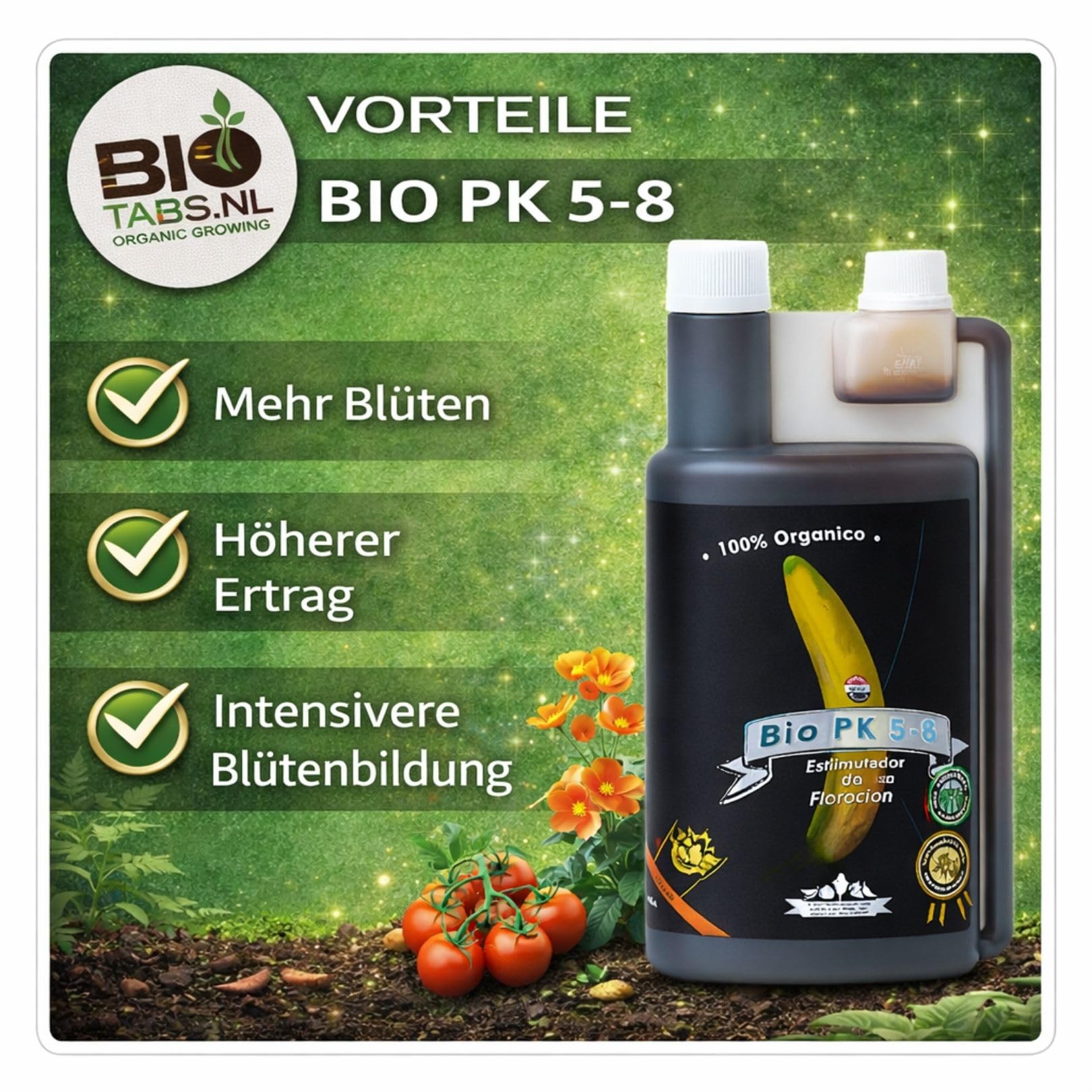 Weedness BioTabs Bio Pk 5-8 1 Liter - Naturdünger, Flüssig, Bio, für Orchideen, Bonsai, Pflanzen, Garten Grow Anbau