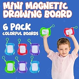 Bedwina Mini Magnetic Drawing Board for Kids - (Pack of 6) Backpack Keychain Clip Drawing Boards, Erasable Doodle Sketch Writing Pad Boys & Girls, Birthday Kids Party Favors