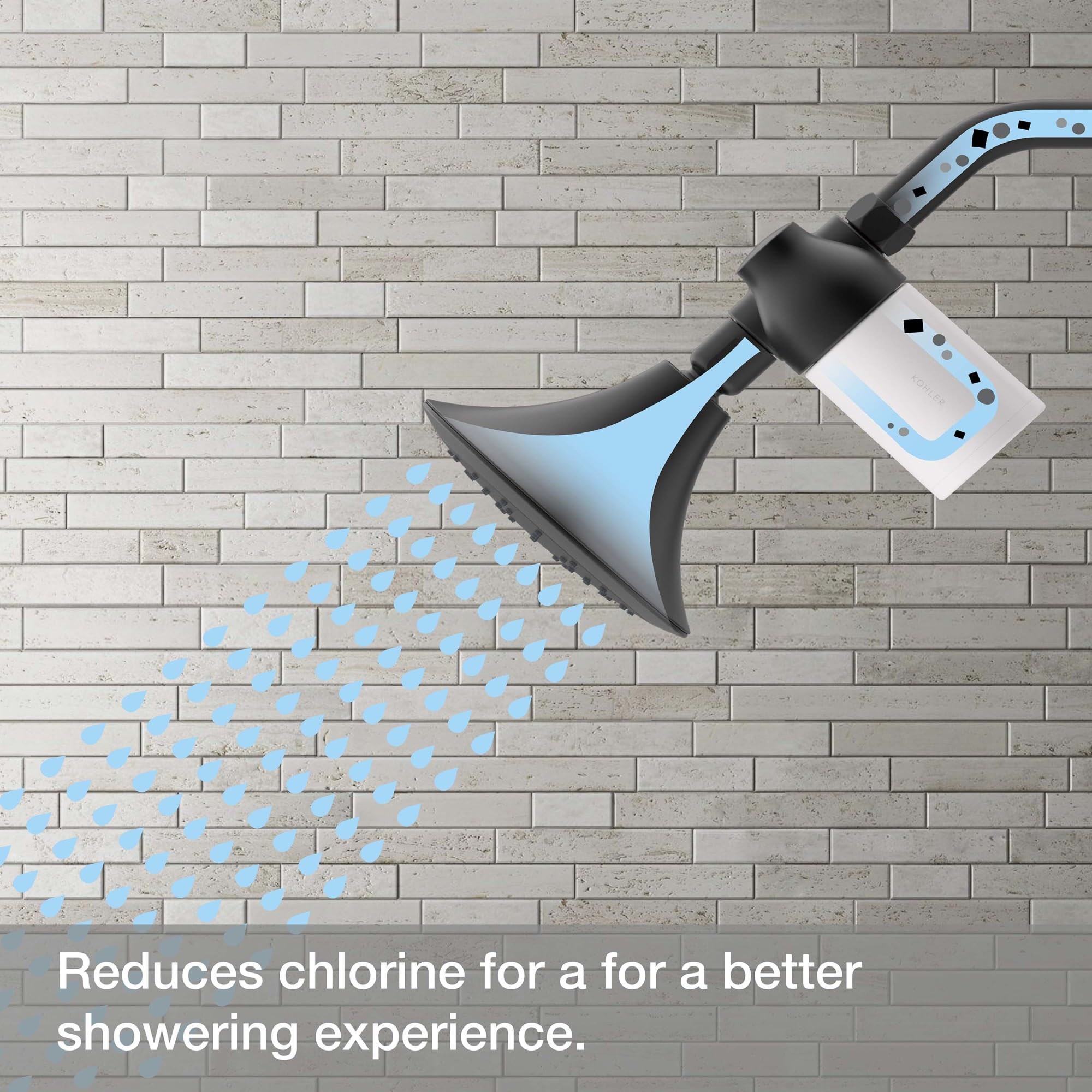 KOHLER R24670-G-BN - Cabezal de ducha filtrado de acuífero con sistema de filtro de agua, cabezal de ducha multifunción y kit combinado de filtro para piel y cabello, níquel cepillado vibrante