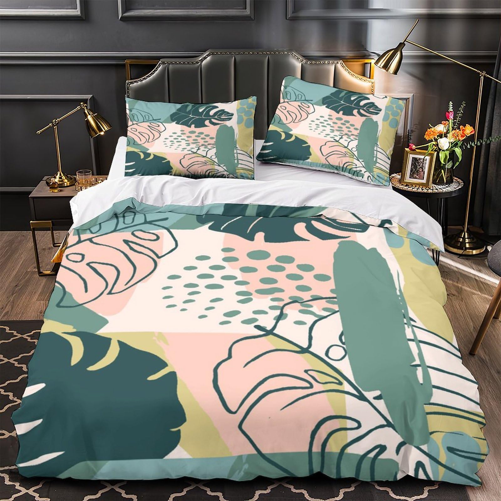 Parure de lit feuilles tropicales en microfibre légère 140x200cm