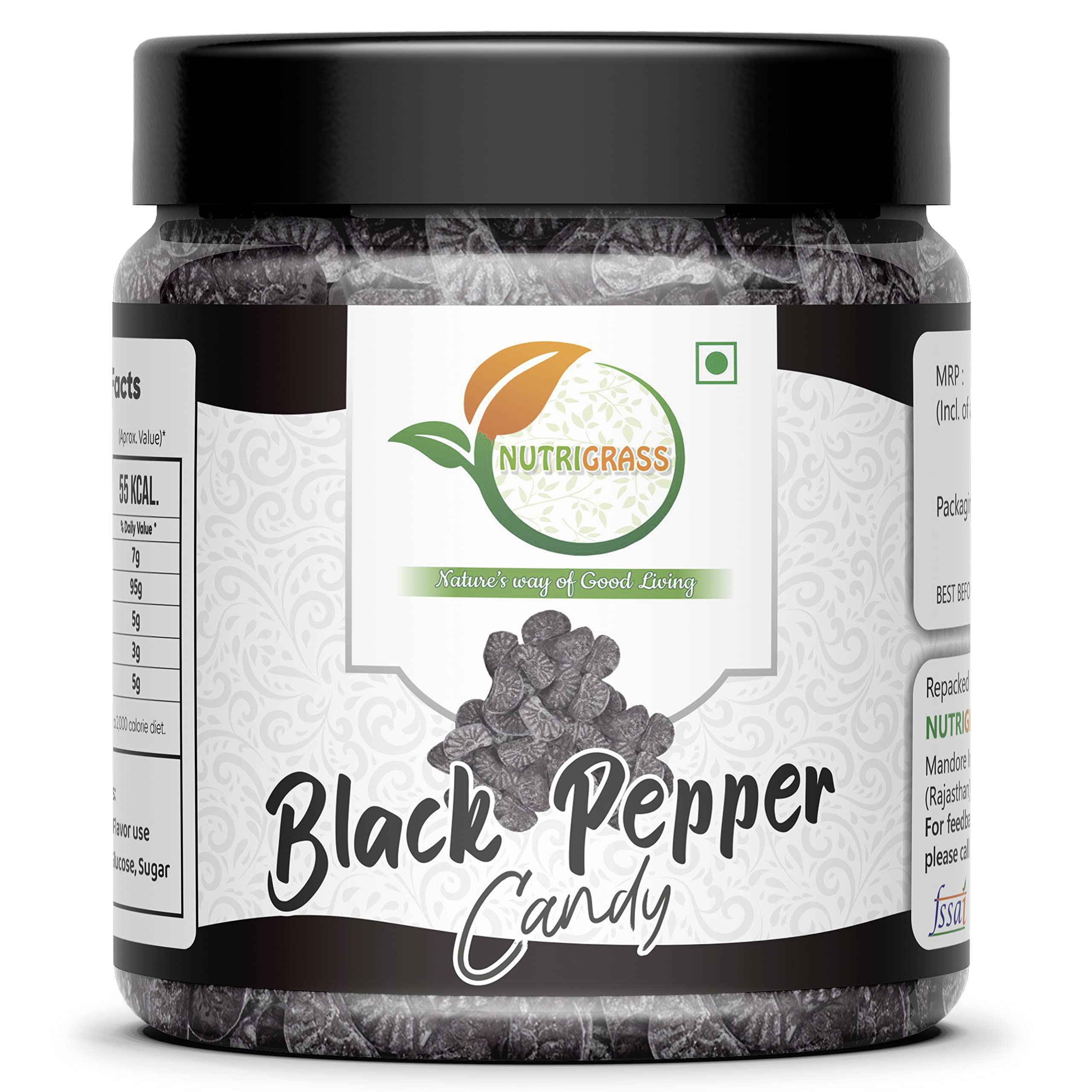 NUTRIGRASS Black Pepper Flavoured Candy, 400g | Kali Mirch Candy (Jar Pack) (B0B61D2L97) Amazon Price History, Amazon Price Tracker