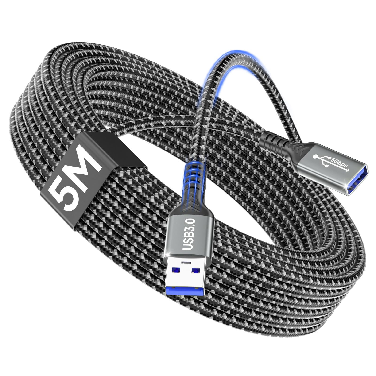 layajia USB 3.0 Verlängerung Kabel 5M, USB-A Stecker auf A Buchse, 5Gbps High-Speed-Übertragungskabel Kompatibel mit Tastatur, Maus, USB-Stick, Drucker, Scanner, Gaming-Controller