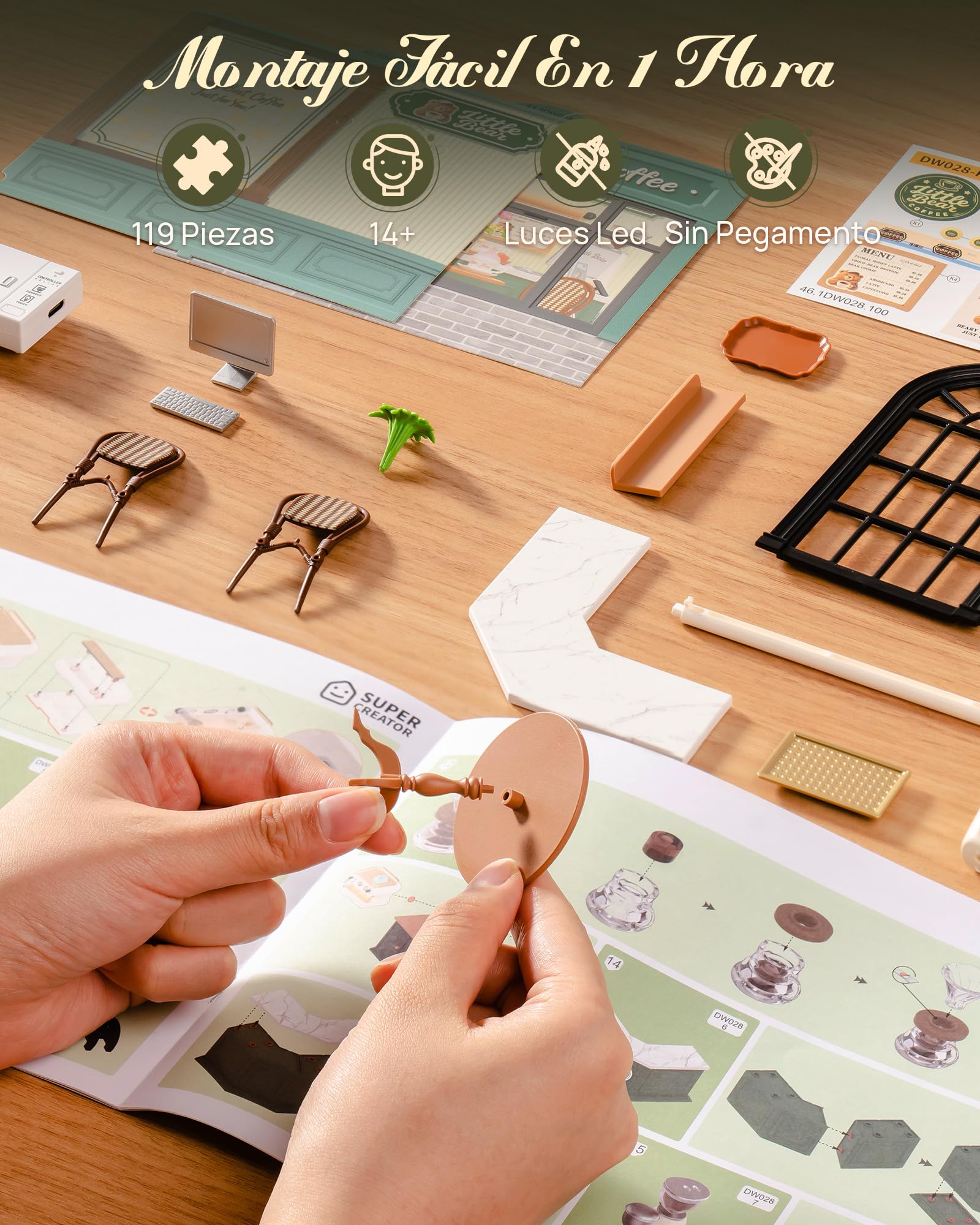Rolife Super Creator Maquetas DIY Miniature House Kit Casas Miniaturas para Montar Maquetas Madera para Construir Adultos Caja Expositora Apilable Sin Pegamento Romance Café