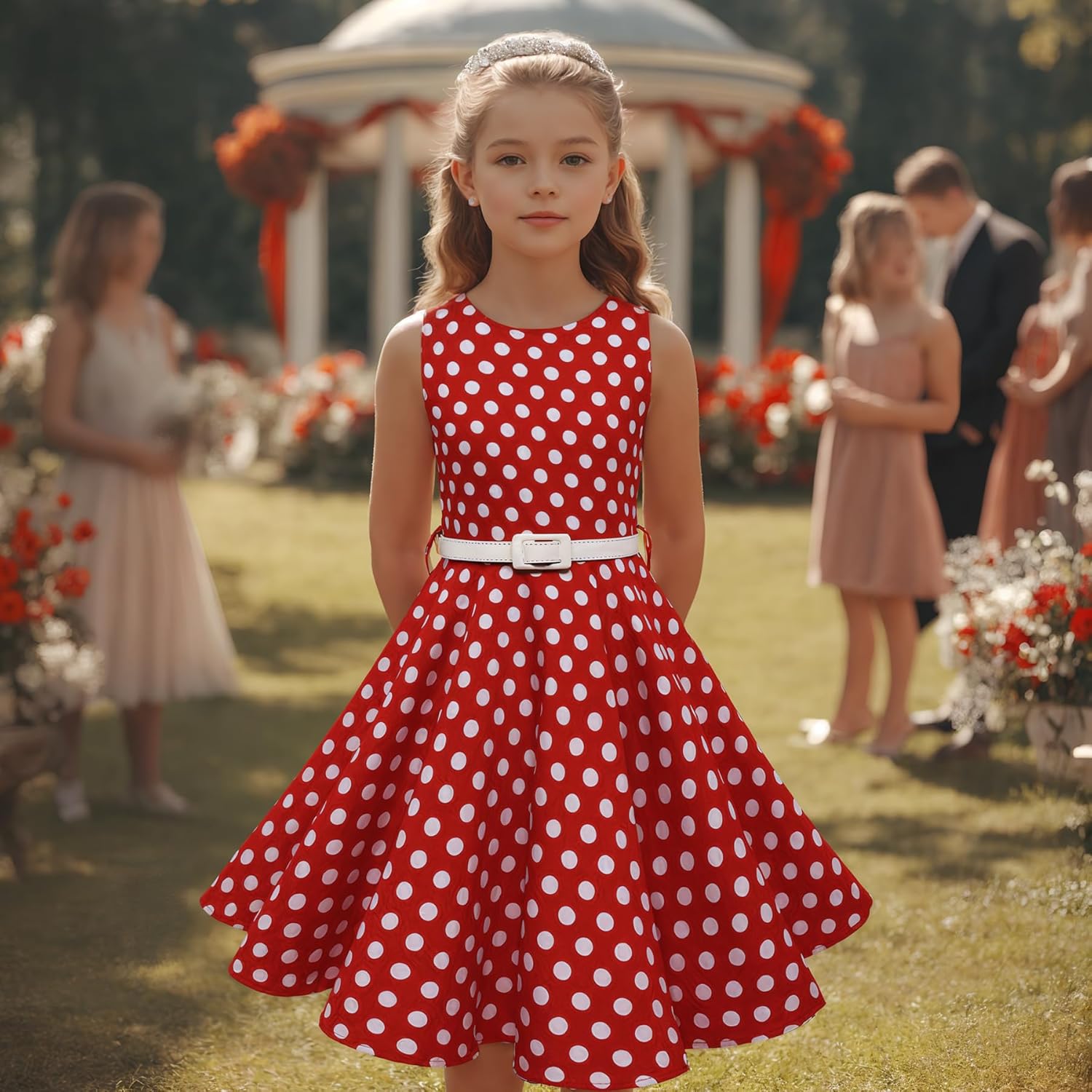 HB HBB MAGIC Girls Vintage Dress 50s Retro Twirling Special Occasion Dresses Size 6-14 Sleeveless Kids Dress - Image 2
