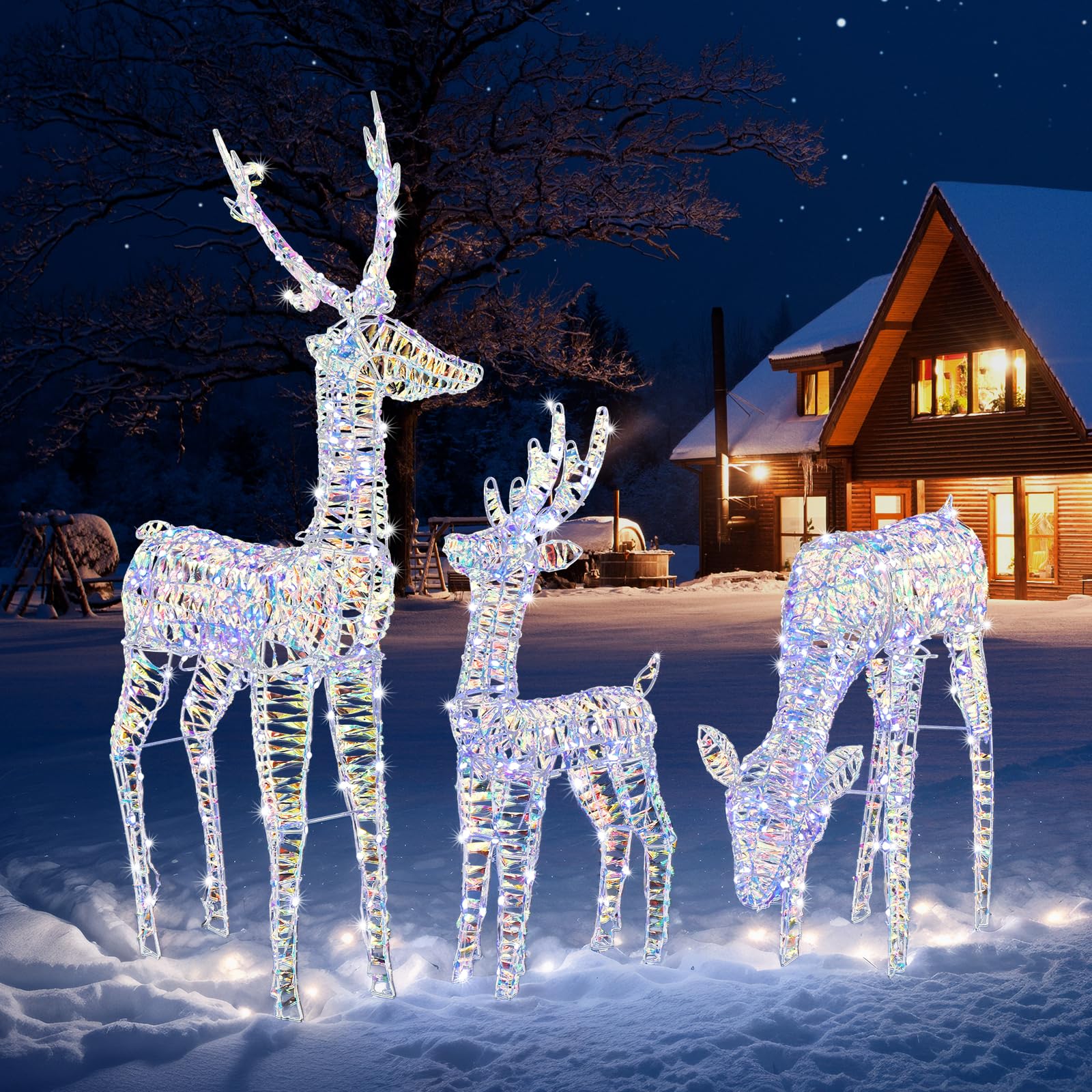 LEADZM Weihnachtsdeko LED Rentier Metall Weiß Eisen Rahmen Beleuchtet Weihnachtshirsch kaltes weißes Licht Weihnachten Deko für Innen Außen Weihnachtsdeko aussen (Bunter Elch)