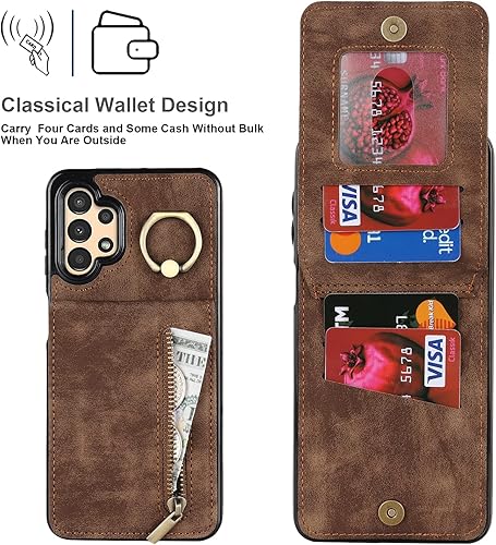 Miniatura 5 de Asuwish Funda de teléfono para Samsung Galaxy A32 5G 2021 de 6.5 pulgadas con protector de pantalla y cremallera RFID tarjetero soporte anillo