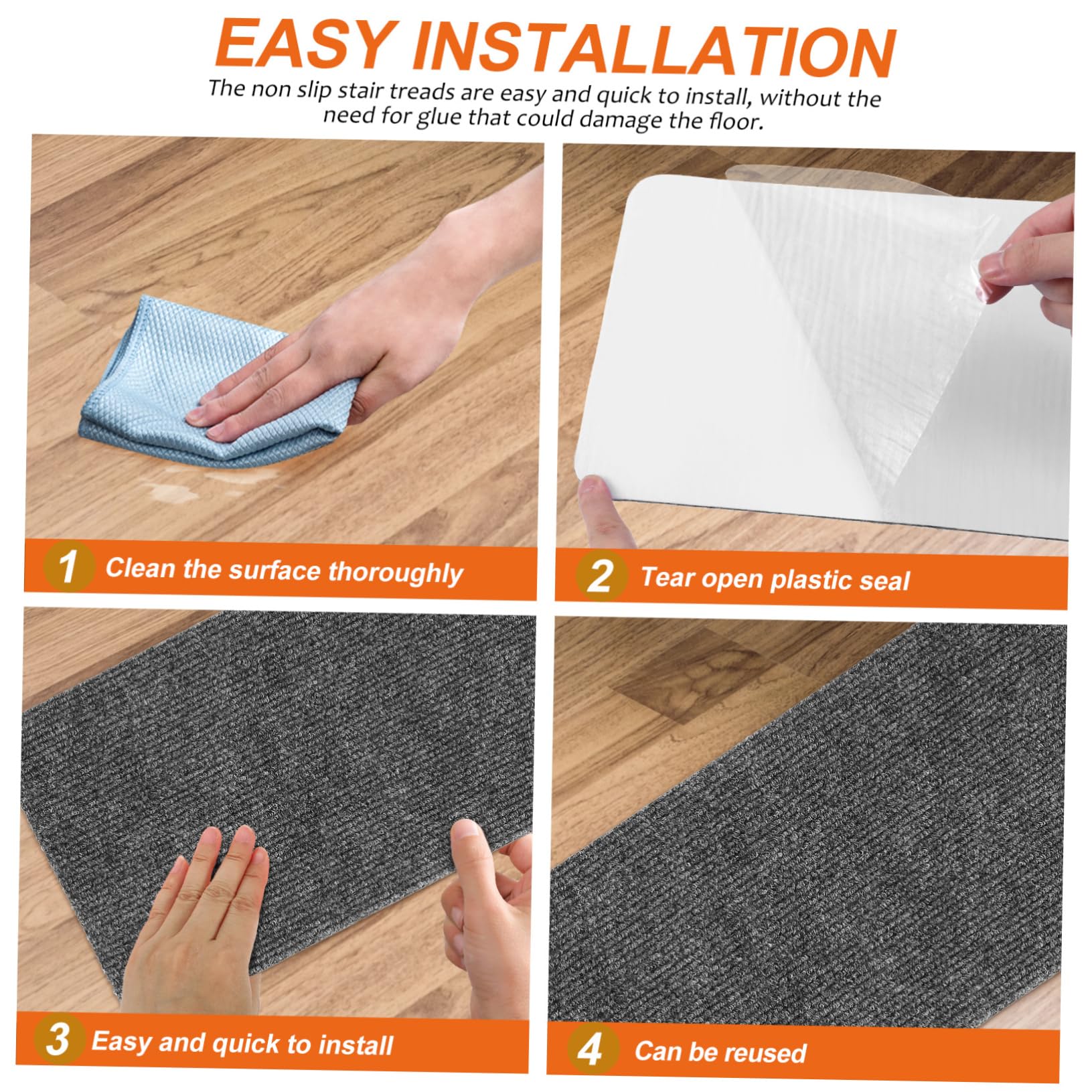 Bandes de Tapis D'escalier 15 Pièces Antidérapantes Maison