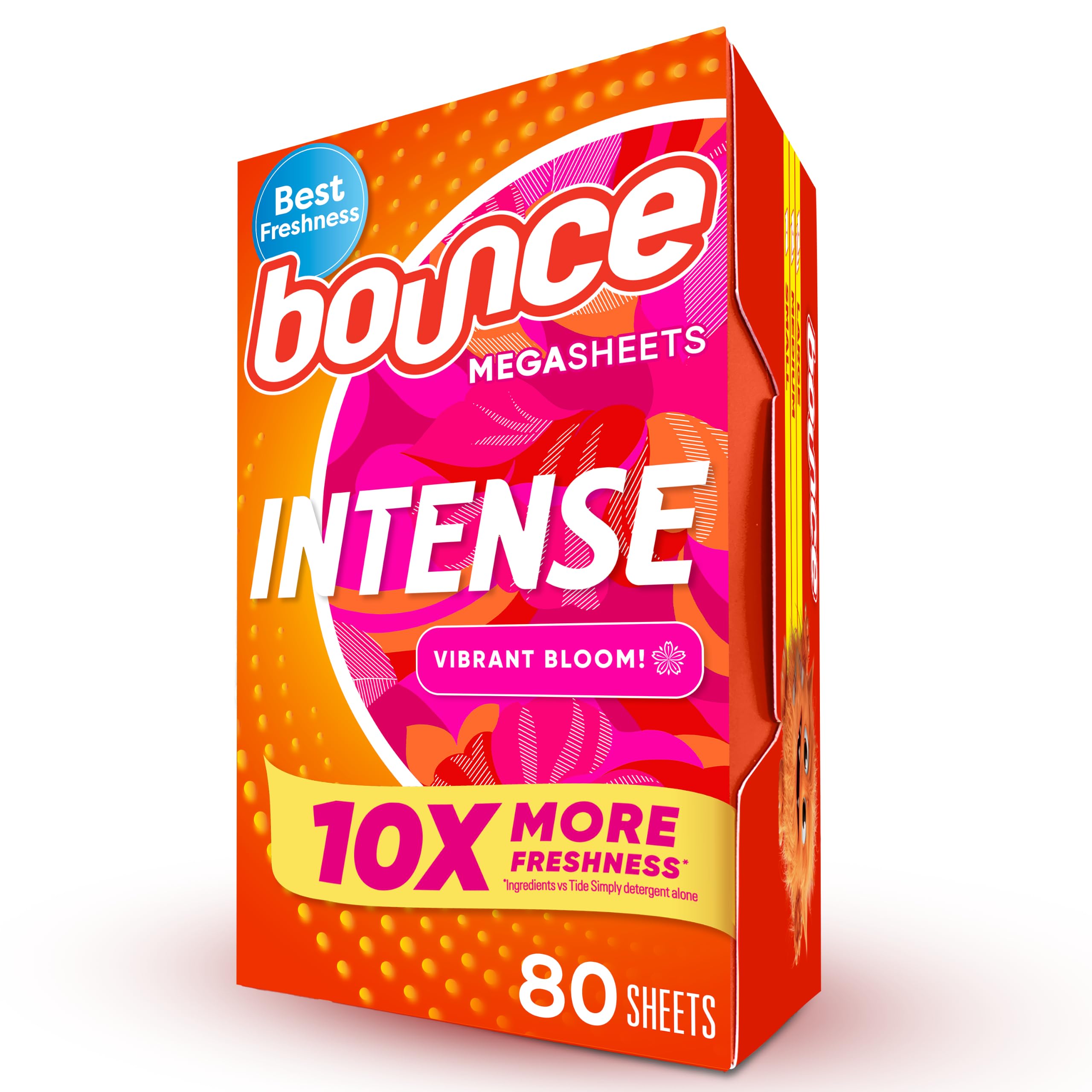 Bounce Intense Dryer Sheets, Vibrant Bloom, 80 Count, Scent Boosting Dryer Sheet Formulated to Fight Wrinkles and Static