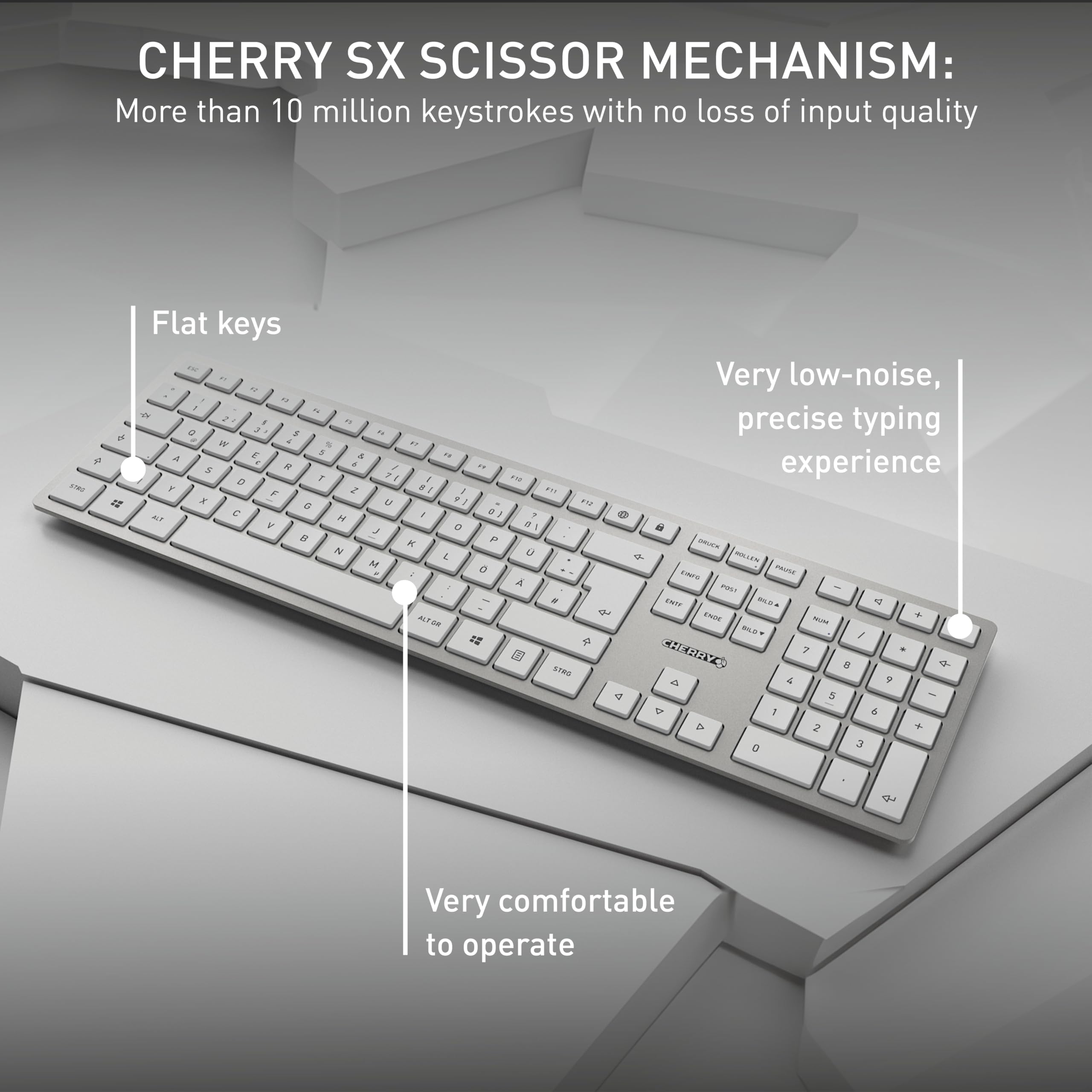 CHERRY DW 9100 Slim, belgijski układ klawiatury AZERTY, bezprzewodowy zestaw klawiatury i myszki, akumulator litowy, srebrny/biały