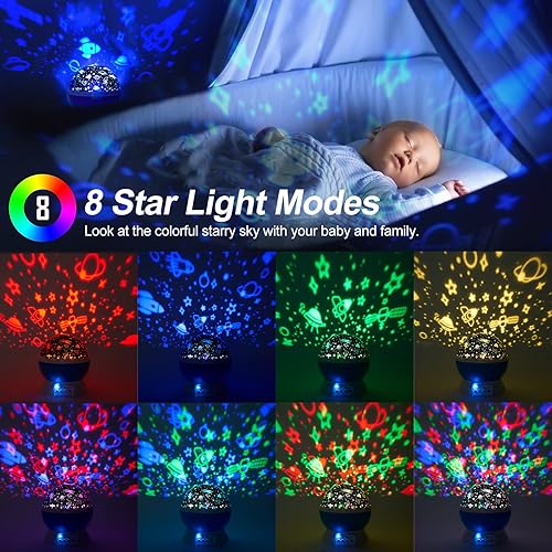 Miniatura 3 de SUNNEST Luz nocturna de estrellas para niños, proyector de estrellas giratorio de 360 grados, 4 bombillas LED, 8 luces que cambian de color, luces