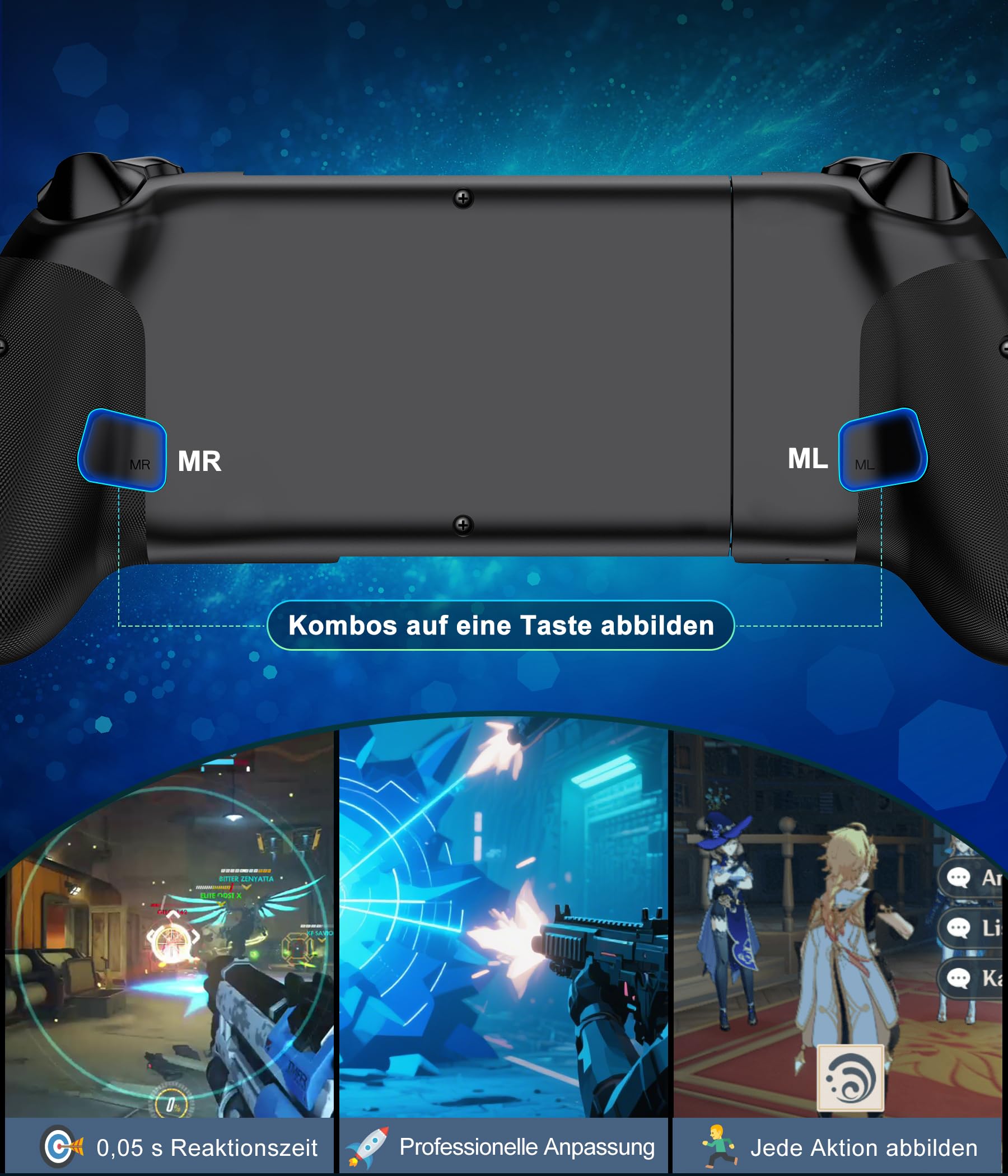 Elegamefy Handy Controller für Android/iPhone/Switch/Oled/Switch 2, Smartphone Controller mit Programmierbarem, Aufgerüstet Joystick ohne Totzonen, Led Licht