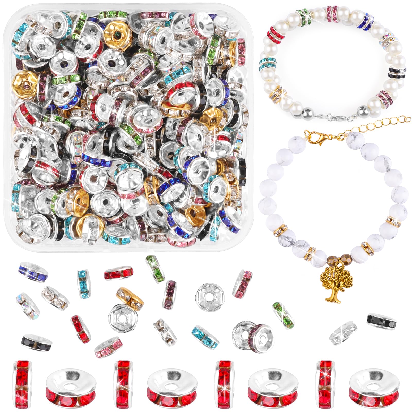 200 Perline Distanziatrici Rondelle Con Strass Placcati Oro Da 8 Mm Per