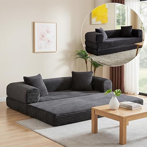 Sofá cama plegable convertible 4 en 1, sofá cama plegable con marco de forma fija, sofá plegable de pana nube para sala de estar y dormitorio (81