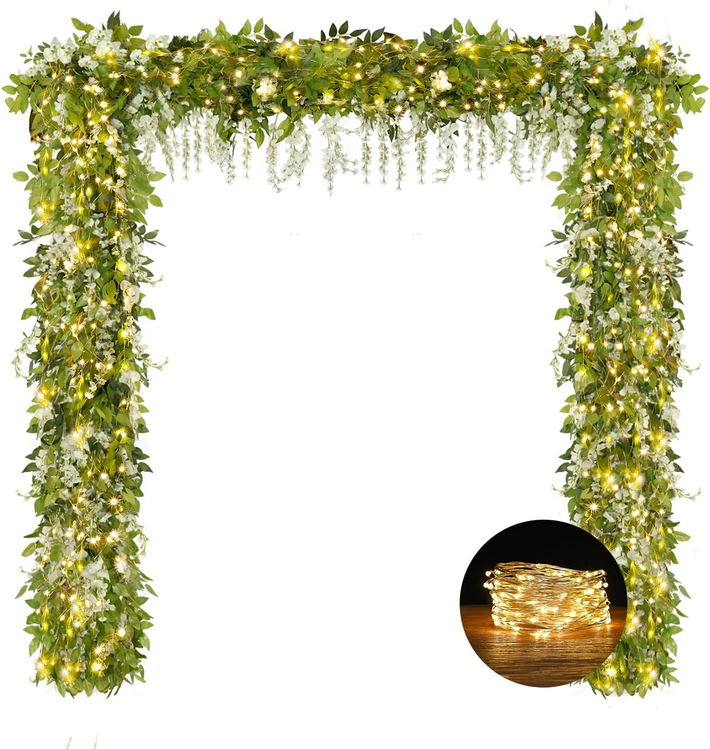 Dolicer Wisteria Artificial Flower Garland 4Pcs Total 24Ft