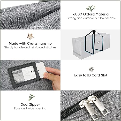 Vista 23 de BALEINE - Bolsa para guardar el árbol de Navidad de 7.5 pies, tela Oxford 900D de alta resistencia con asas reforzadas y cremalleras dobles de gran