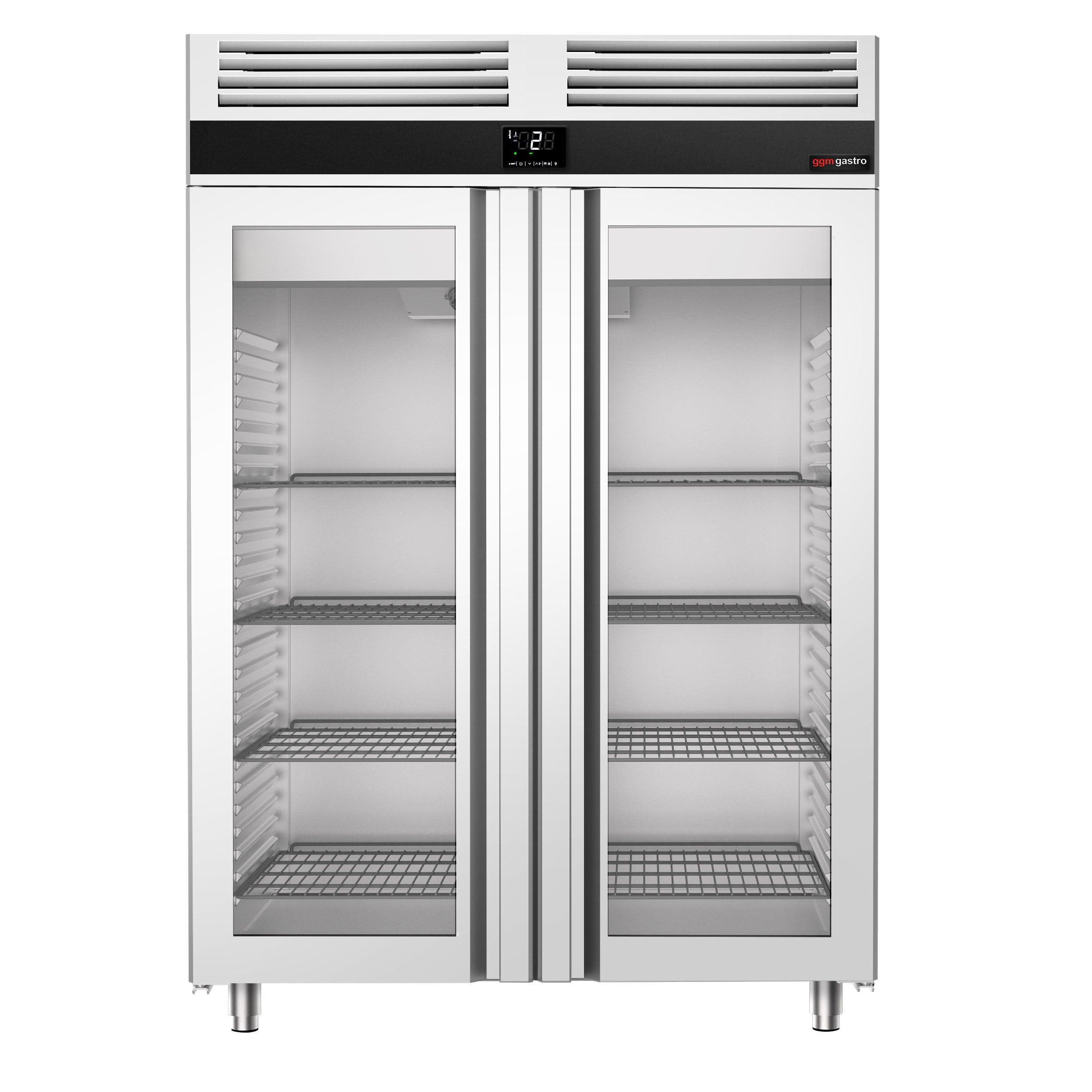 GGM Gastro Kühlschrank 1350 L, 1400 mm, 2 Glastüren | robuste Edelstahlbauweise, lebensmittelecht, energieeffiziente Umluftkühlung, wartungsfreundlich, für Dauereinsatz