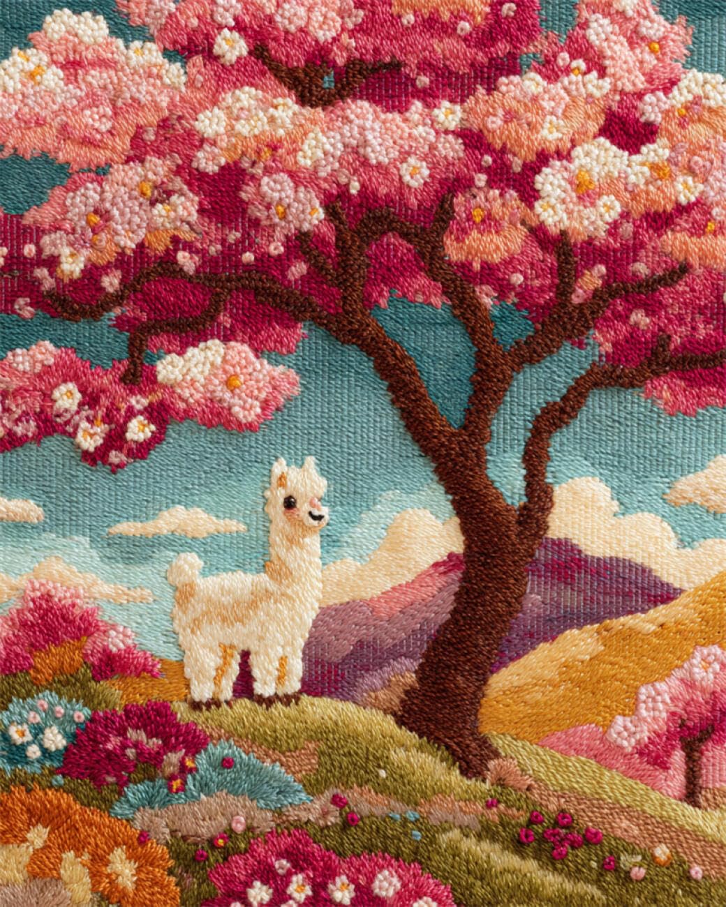 AMBATTERY Animal Latch Hook Kits for Adultsalpacas and Flowering Trees Carpet Rug Making Kit，Cross Stitch Embroidery Kits Needlework Crafts for Home Decor 33x45in