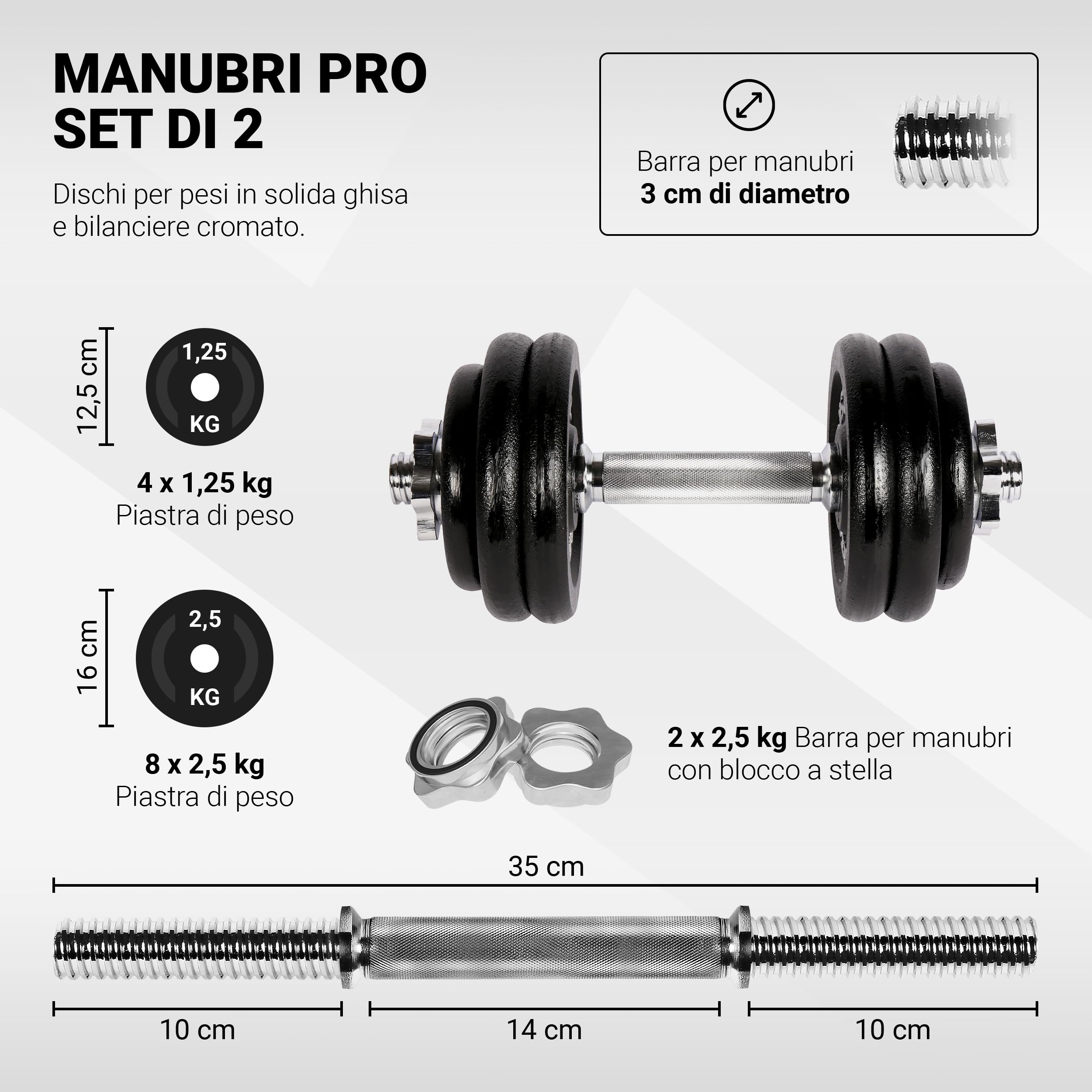 Msports Set di 2 manubri professionali in ghisa, da 30 kg (2 x 15 kg)