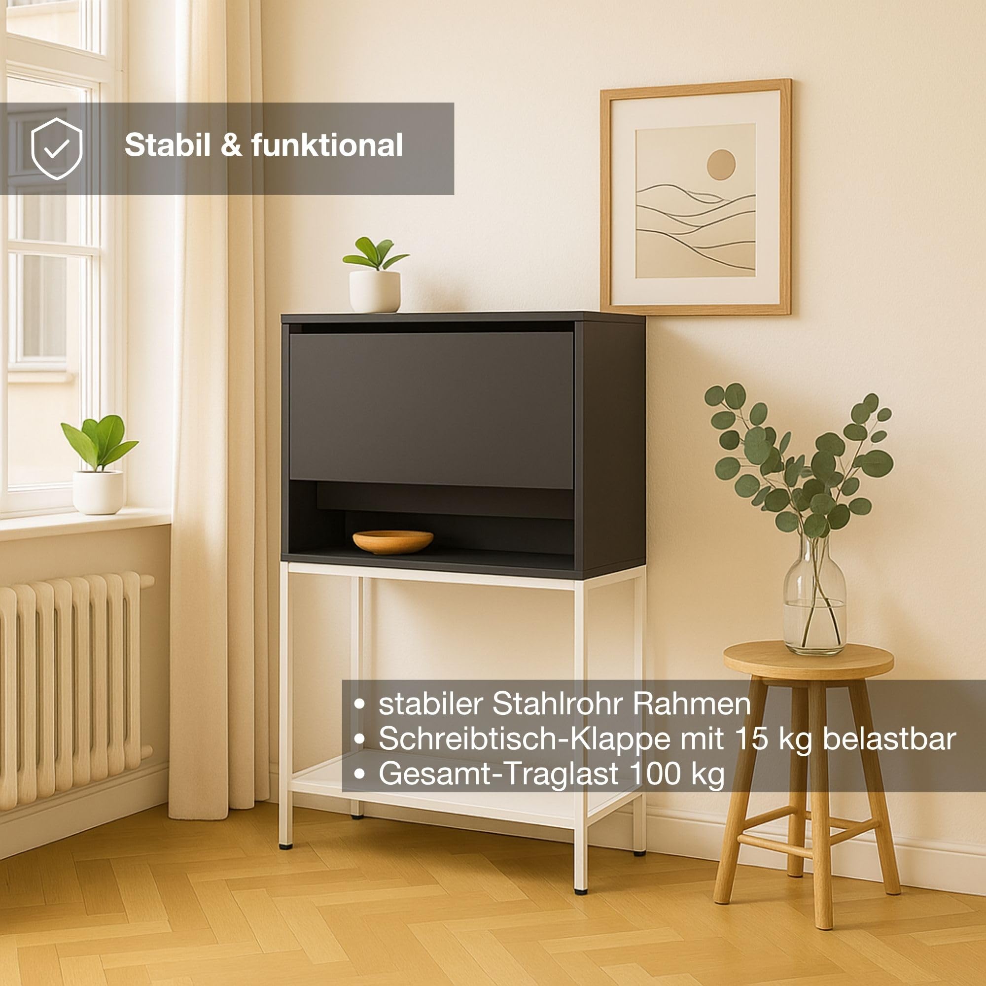 ASSMANN Sekretär Cubas Basic 74x80cm Anthrazit Schwarz Anthrazit, TÜV-Zertifiziert, einfache Montage für Homeoffice