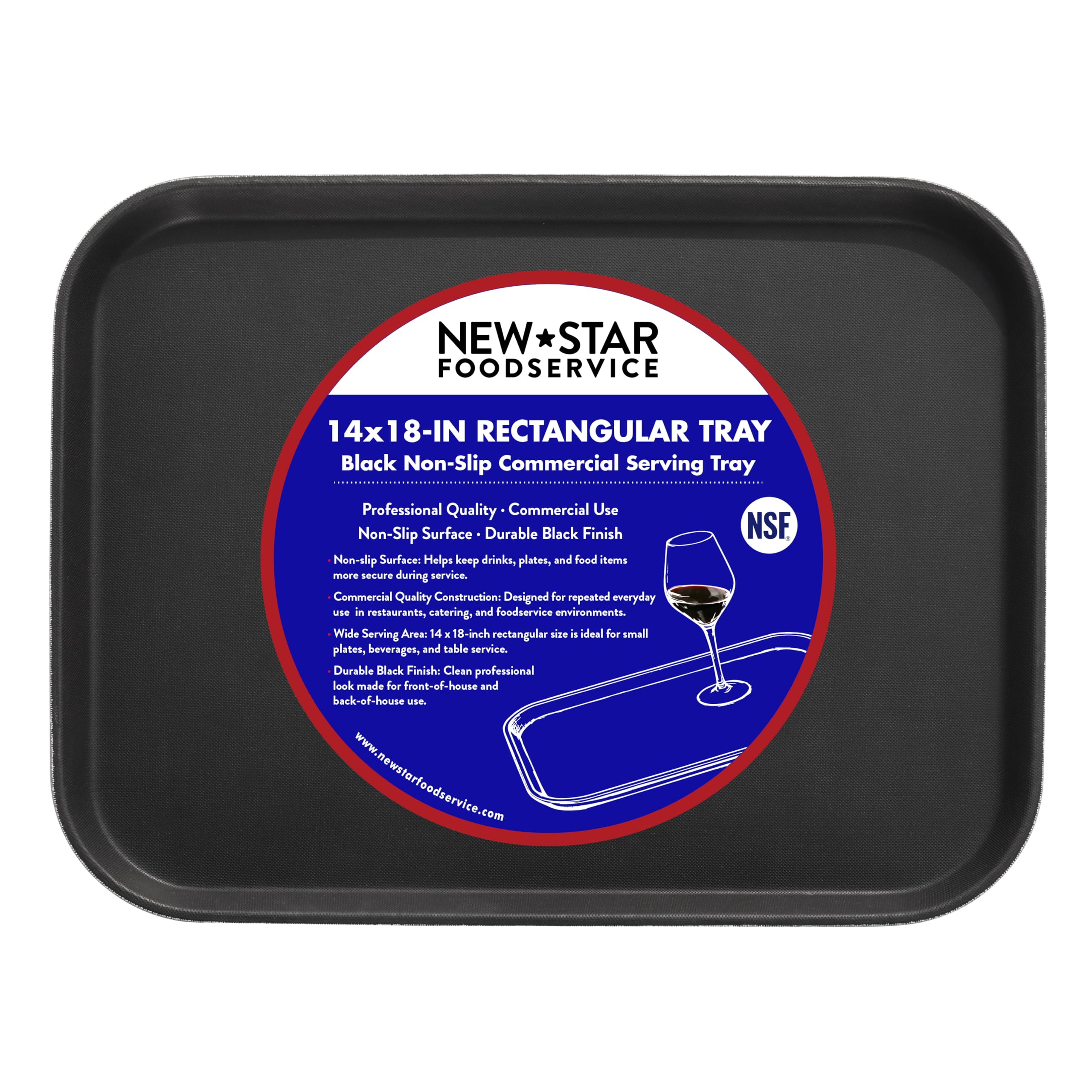 New Star 25095 NSF Plastic Rectangular Rubber Lined Non-Slip Tray, 14 by 18-Inch, Black