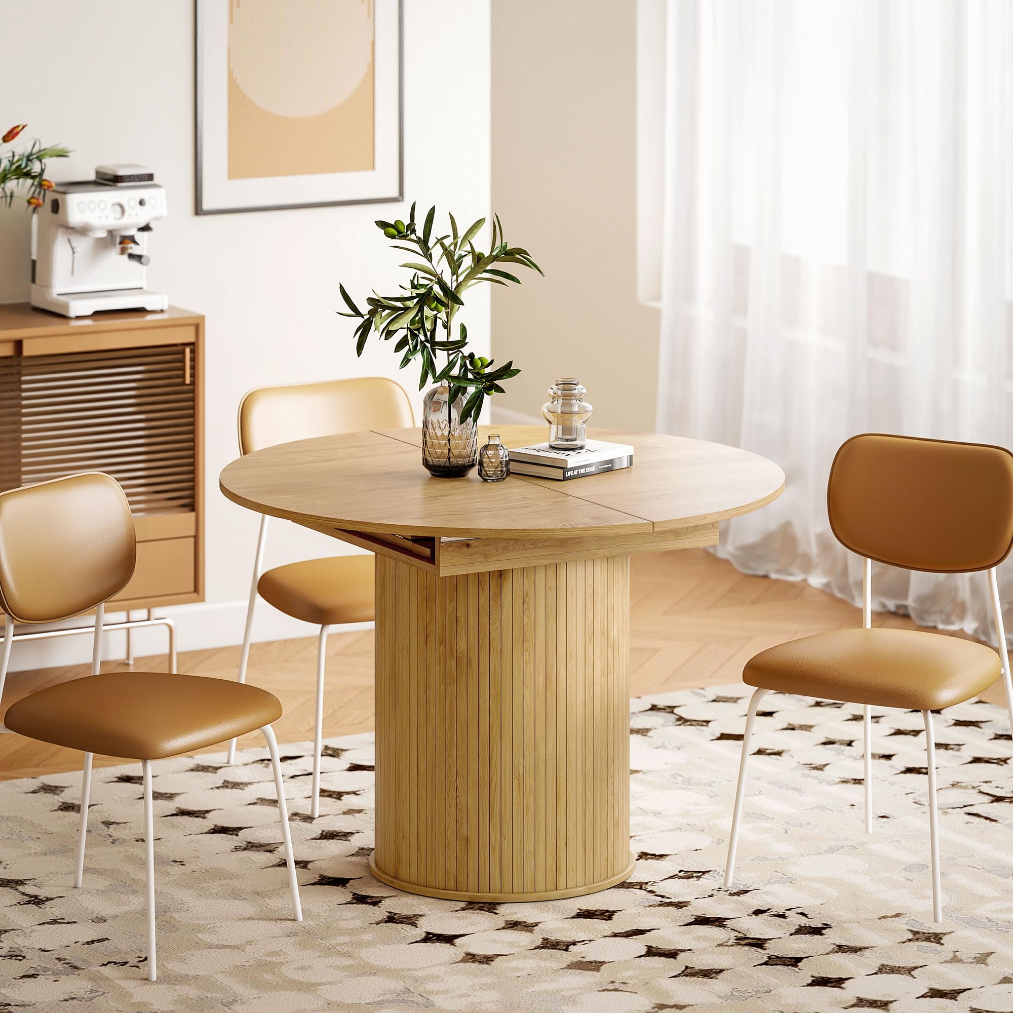 HOMCOM Table à Manger Extensible, Table de Cuisine, pour 6 à 8 Personnes, pour Petits espaces, Style campagnard, 110-150 x 75 cm, Effet Bois Naturel