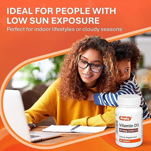 Miniatura 5 de Rugby Vitamina D3 2000 UI (50 mcg) - Suplemento dietético diario de vitamina D sin gluten para huesos, dientes y salud inmunológica, 100 tabletas
