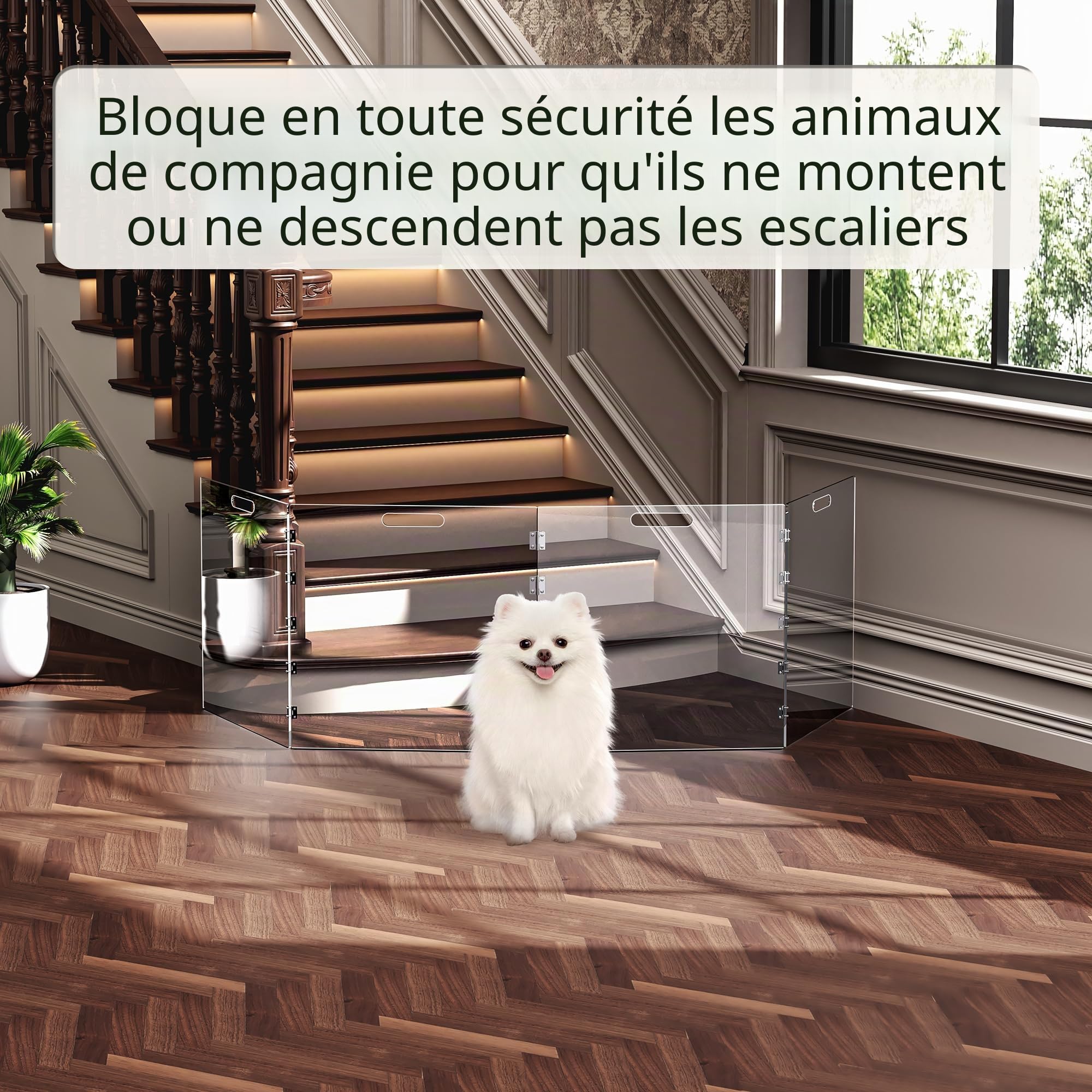 Barrière pour chien en acrylique transparent, barrière autoportante pour portes intérieures, parc de jeu pliable en acrylique sans perçage (transparent, 4 panneaux)