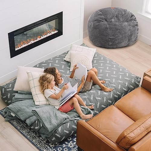 Miniatura 2 de CordaRoy's Puf convertible de pana de felpa con funda suave lavable, relleno de espuma, tamaño matrimonial, color gris